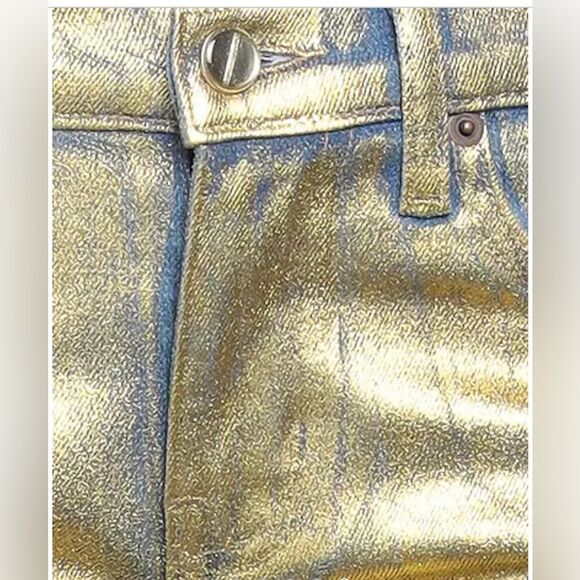 TRE Natalie Ratabesi Gold Edith Metallic Coated Slim Jeans Low Rise Sz 26 NWT - Picture 4 of 8